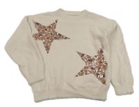 Svetloružový chlpatý sveter s hvězdami z flitů F&F