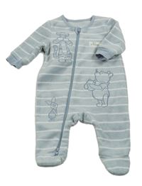 Svetlomodrý pruhovaný fleecový overal s medvídkem Pú George