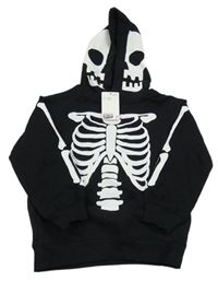 Nové - Černá mikina s kostrou a kapucí H&M