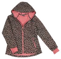 Mahagonová softshellová bunda s flíčky, potiskem a kapucí Y.F.K.