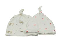 2x bavlněná čepice se srdíčky+ se zvířátky 