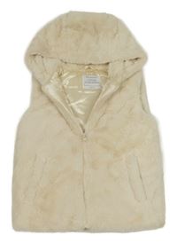 Smetanová kožešinová zateplená vesta s kapucí Primark