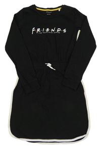 Čierne bavlnené šaty s nápisom a prúžkami