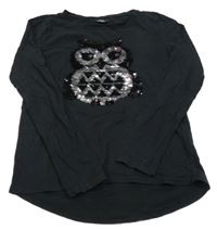 Čierne tričko so sovou z flitrů Page one young