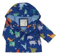 Tmavomodrá šusťáková jarní bunda s dinosaury a kapucí Tu