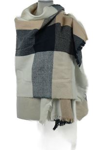 Dámská pudrovo-bílo-tmavomodrá kostkovaná maxi roztřepená šála Primark