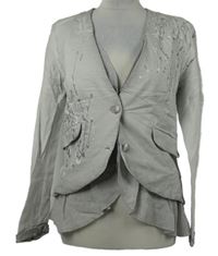 Dámsky sivý teplákový vrstvený kabátek potlačou a kamienky