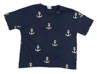 Tmavomodré tričko s kotvami H&M