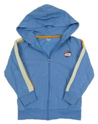 Svetlomodrá prepínaci mikina s pruhy na rukávech a kapucňou