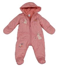 Ružová šušťáková bodkovaná á zimná kombinéza so zajačikmi a kapucňou zn. Bluezoo