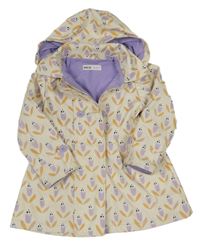 Béžový květovaný nepromokavý jarní kabát s kapucí Minoti