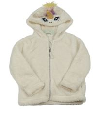 Smotanová chlpatá prepínaci mikina s kapucí - jednorožec H&M