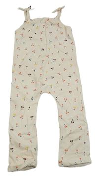 Bílé puntíkaté laclové tepláky s třešněmi Vertbaudet