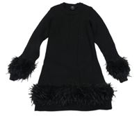 Čierne pletené rebrované šaty s kožešinovým lemem River Island