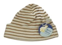 Nové - Bílo-béžová pruhovaná fleecová čepice 