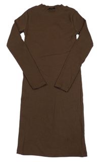 Hnědé žebrované elastické šaty New Look