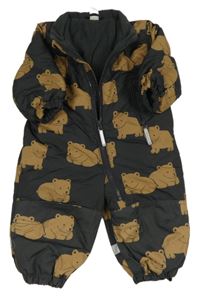 Tmavošedá šusťáková zimní kombinéza s medvídky H&M