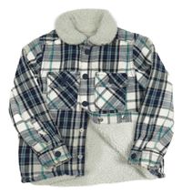 Tmavomodro-bílo-modrozelená kostkovaná zateplená košilová bunda Nutmeg