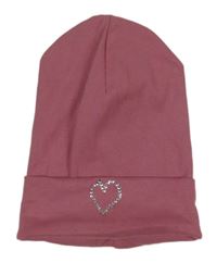 Růžová žebrovaná čepice se srdíčkem 