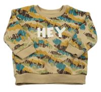 Béžovo-modro-hnedá vzorovaná mikina s nápisom Primark