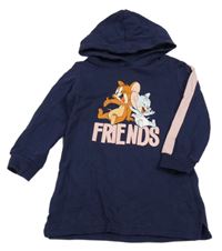 Tmavomodrá šatová mikina s Jerrym a kamarádem a kapucí 