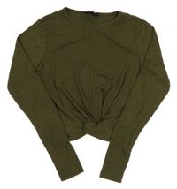 Khaki rebrované crop tričko s uzlom New Look