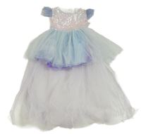 Bílo-světlemodré tylové šaty s flitry 