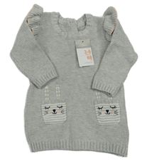 Nové - Sivé pletené šaty so zajačikmi a volánikmi Primark