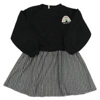 Černo-kostkované teplákové šaty s duhou Pocopiano