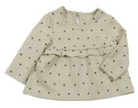 Béžová vzorovaná úpletová mikina so srdiečkami a volánikom Tu