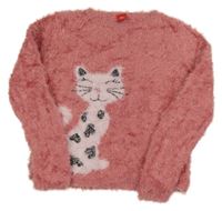 Ružový chlpatý sveter s mačkou S. Oliver
