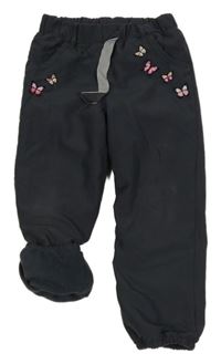 Antracitové šušťákové podšité cuff nohavice s motýly Topolino