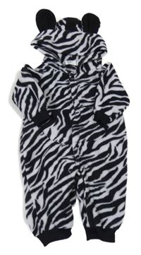 Čierno-biela vzorovaná fleecová kombinéza s kapucí - zebra