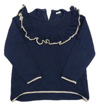 Tmavomodrý sveter s volánikom a zlatým lemem H&M