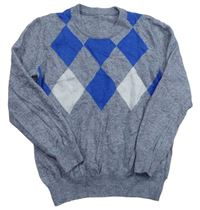 Sivo-modrý károvaný sveter