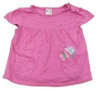 Ružové tričko s vreckami a kvietkami