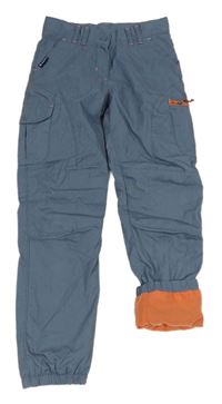 Modrošedé funkční šusťákové zateplené cargo cuff kalhoty Decathlon