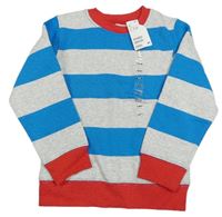 Modro-sivo-červená pruhovaná mikina H&M