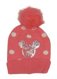 Nové- Růžová pletená čepice s Mickeym a puntíky Primark