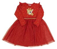 Červené bavlněno/tylové šaty se srnkou Primark