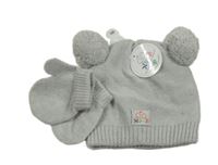 Nové - 2set - Šedá pletená čepice s bambulemi + rukavice