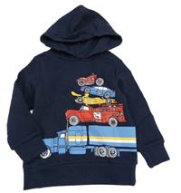 Tmavomodrá mikina s autami a kapucí C&A