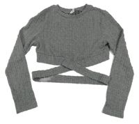 Sivý vzorovaný crop sveter s pruhom Shein