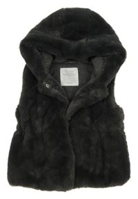 Tmavosivá kožušinová zateplená vesta s kapucňou Primark