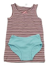 2set - Růžová proužkovaná košilka + světlemodré kalhotky