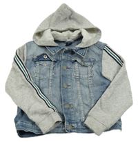 Modro-šedá riflová bunda s teplákovými rukávy a kapucí H&M