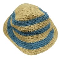 Béžovo-modrý pruhovaný slaměný klobúk H&M