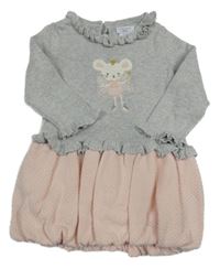 Sivo-svetloružové pletené šaty s myškou Tahari