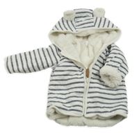 Bílo-tmavomodrý pruhovaný bavlněný zateplený kabátek s kapucí H&M