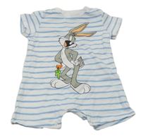 Světlemodro-bílý pruhovaný letní overal s Bugs Bunnym Sinsay 